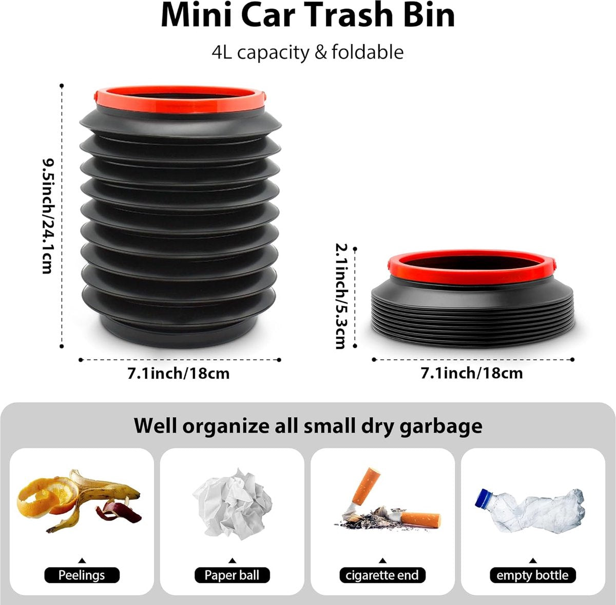Foldable 4L car trash can black — view 3