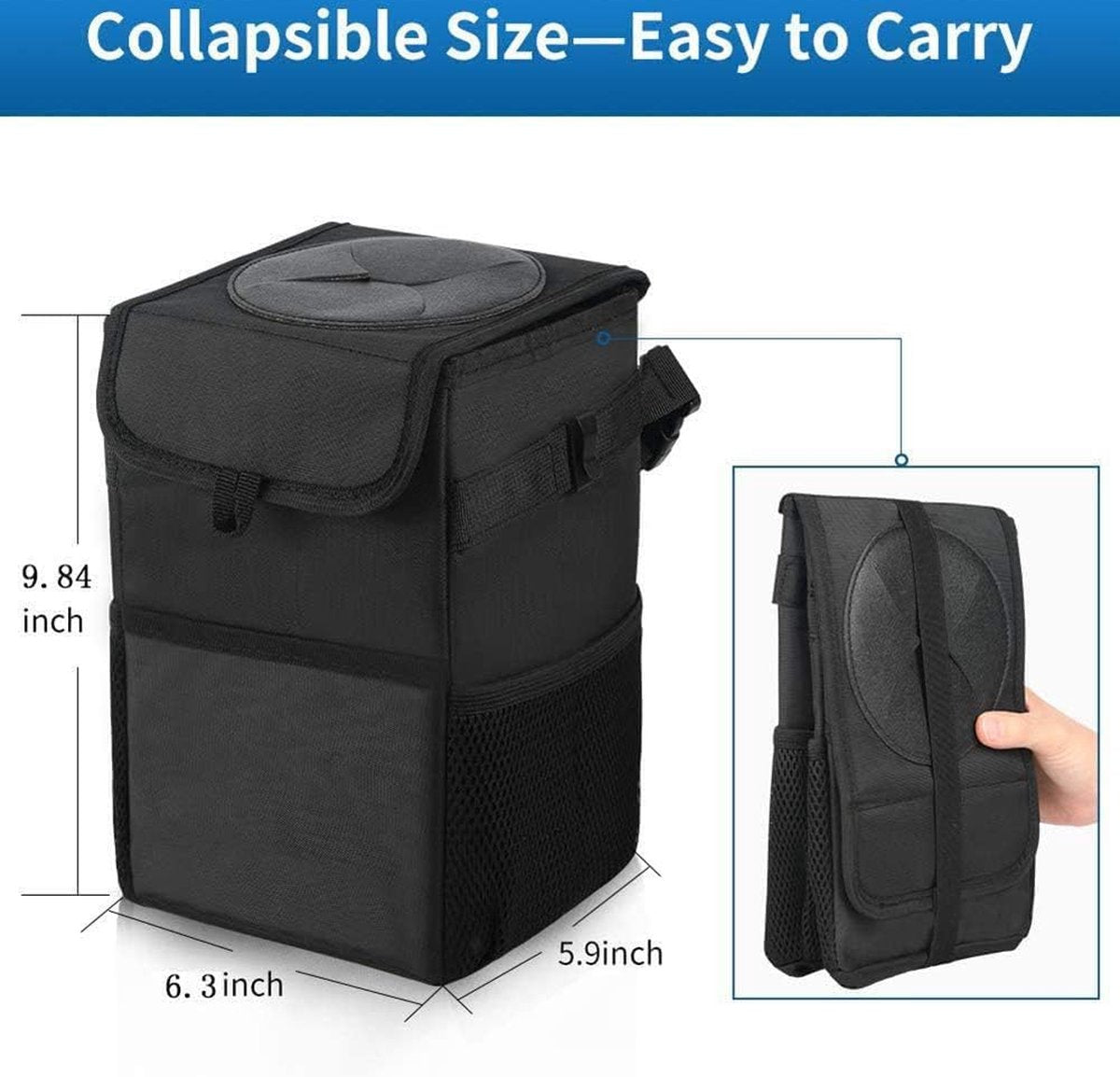 6L waterproof car trash can black — view 3