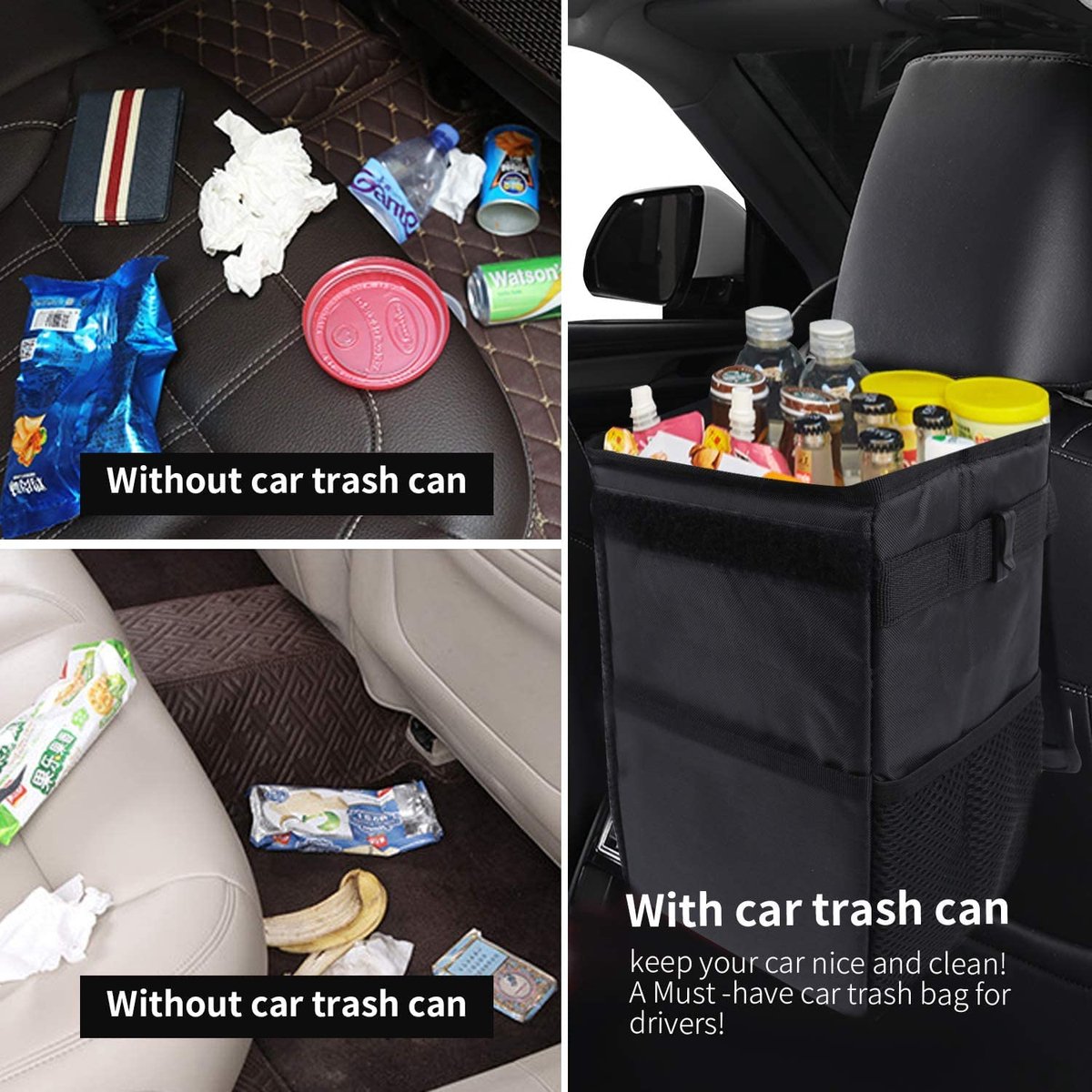 6L waterproof car trash can black — view 5
