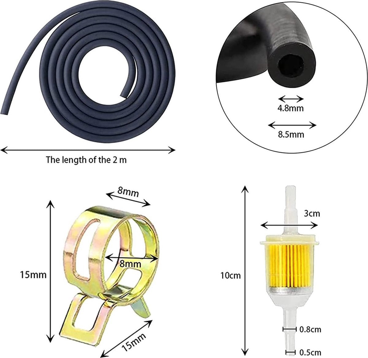 Inline gasoline fuel filter hose set 13 piece — view 6