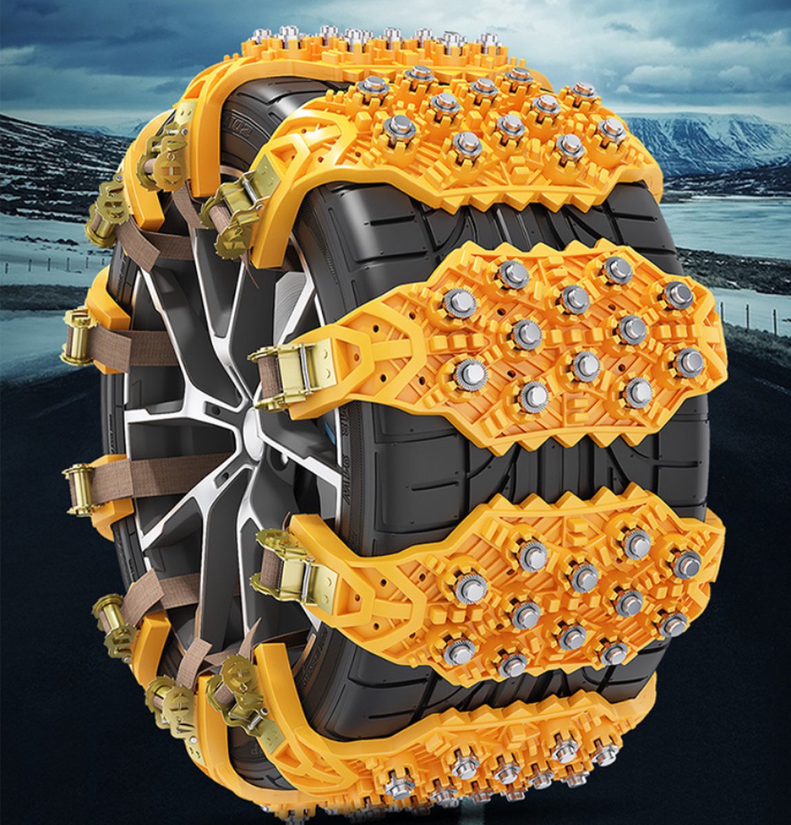 Winter car tyre snow chains yellow — view 3