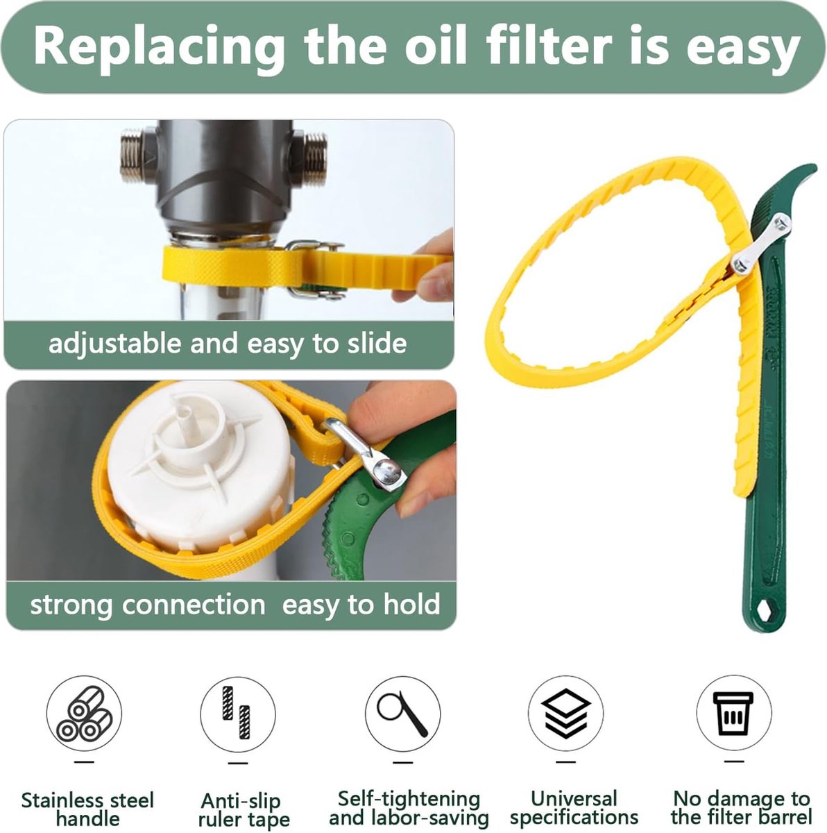 Strap oil filter wrench green — view 4