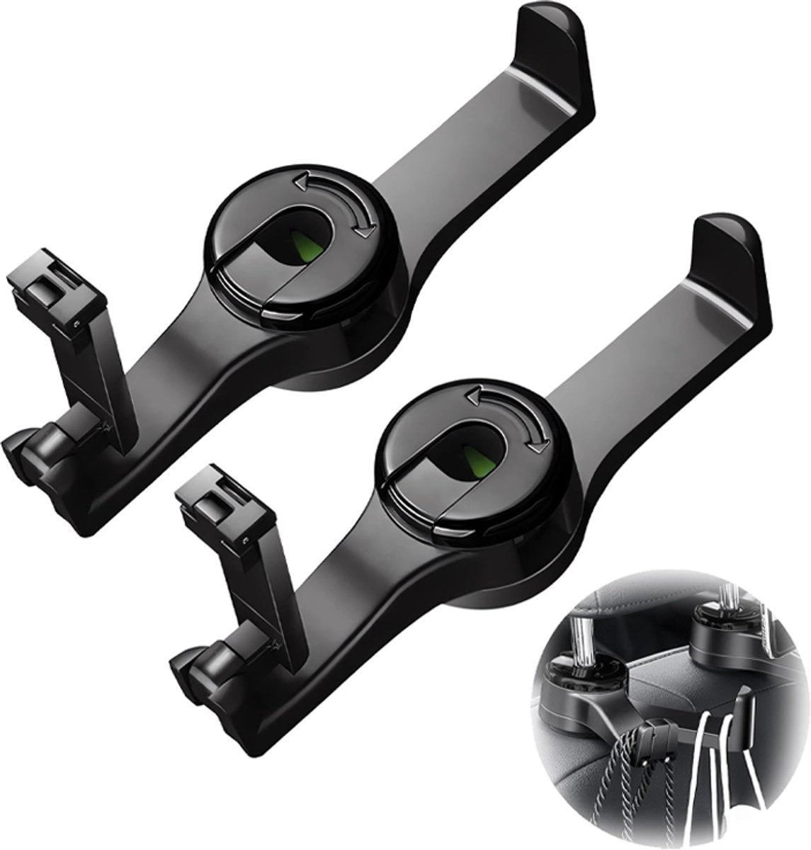 2-in-1 car headrest hooks black 2 pieces — view 2