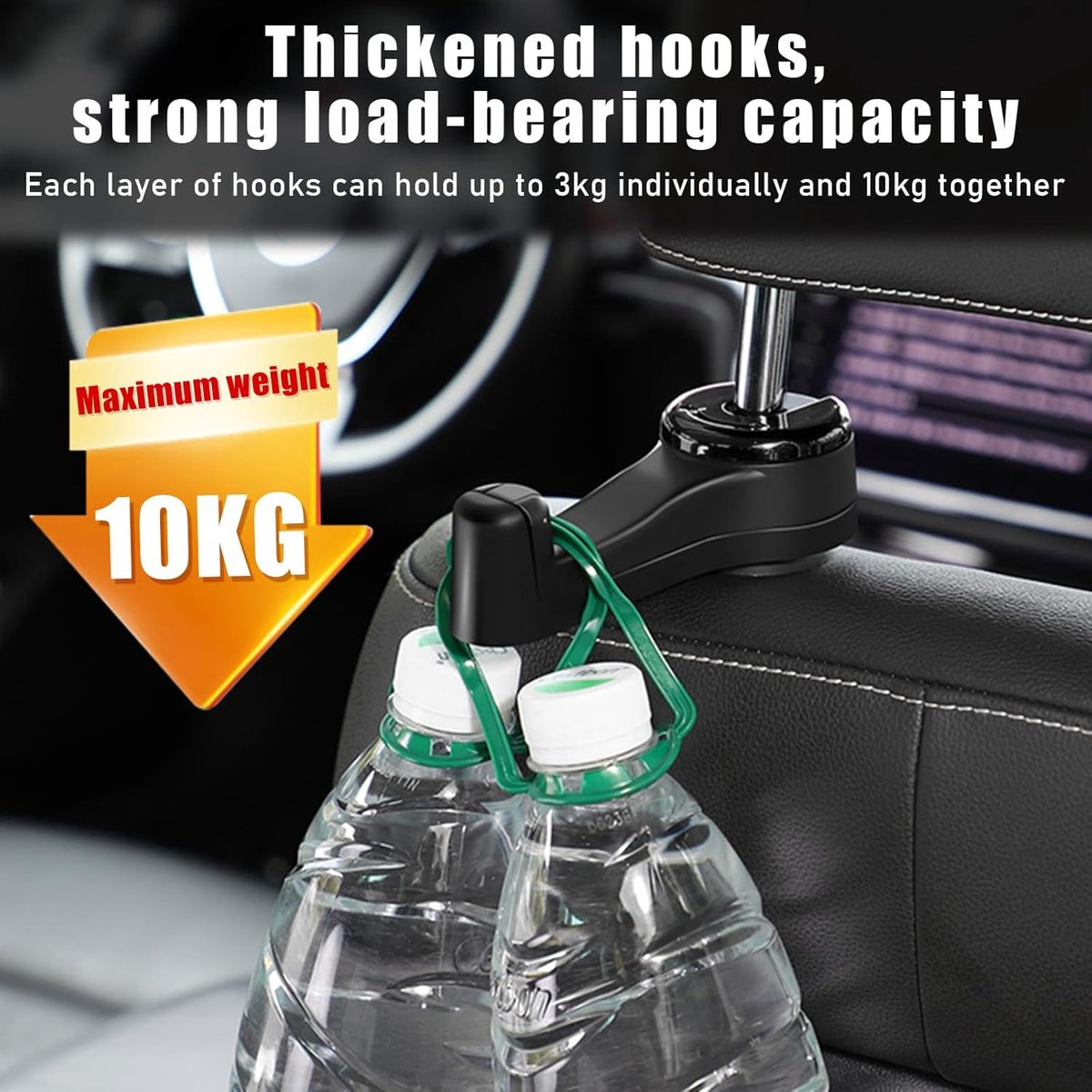 2-in-1 car headrest hooks black 2 pieces — view 3