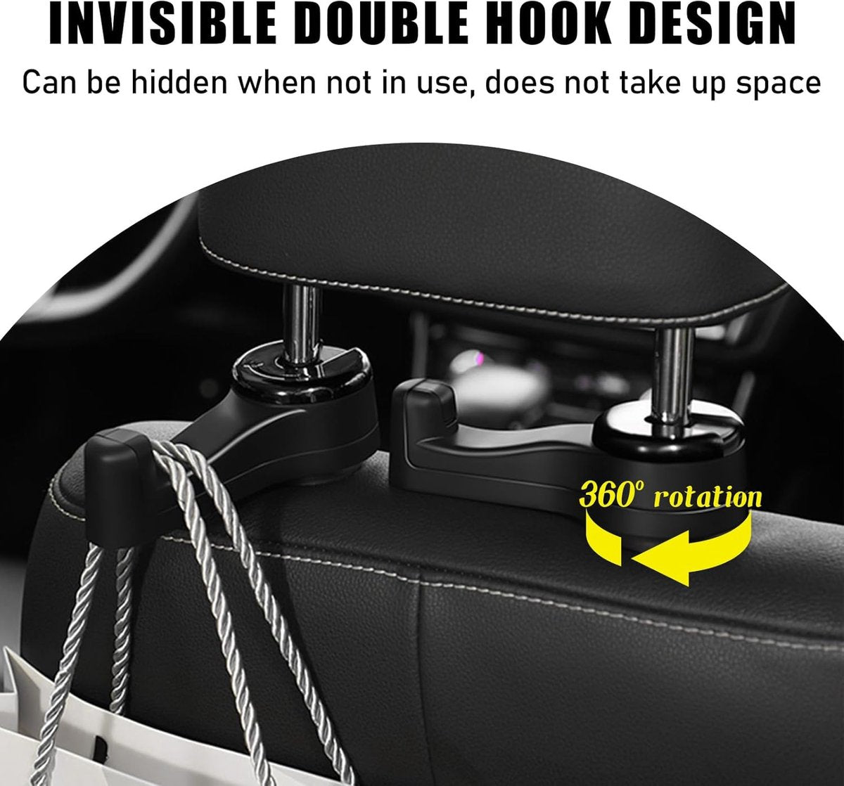 2-in-1 car headrest hooks black 2 pieces — view 6