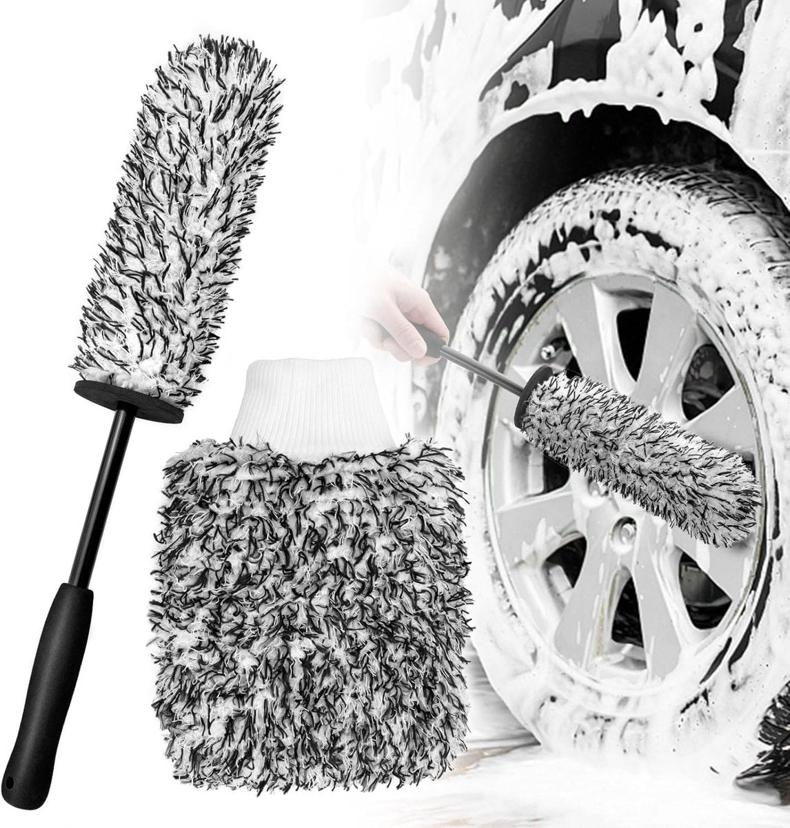 Car wheel rim brush with wash glove black — view 2