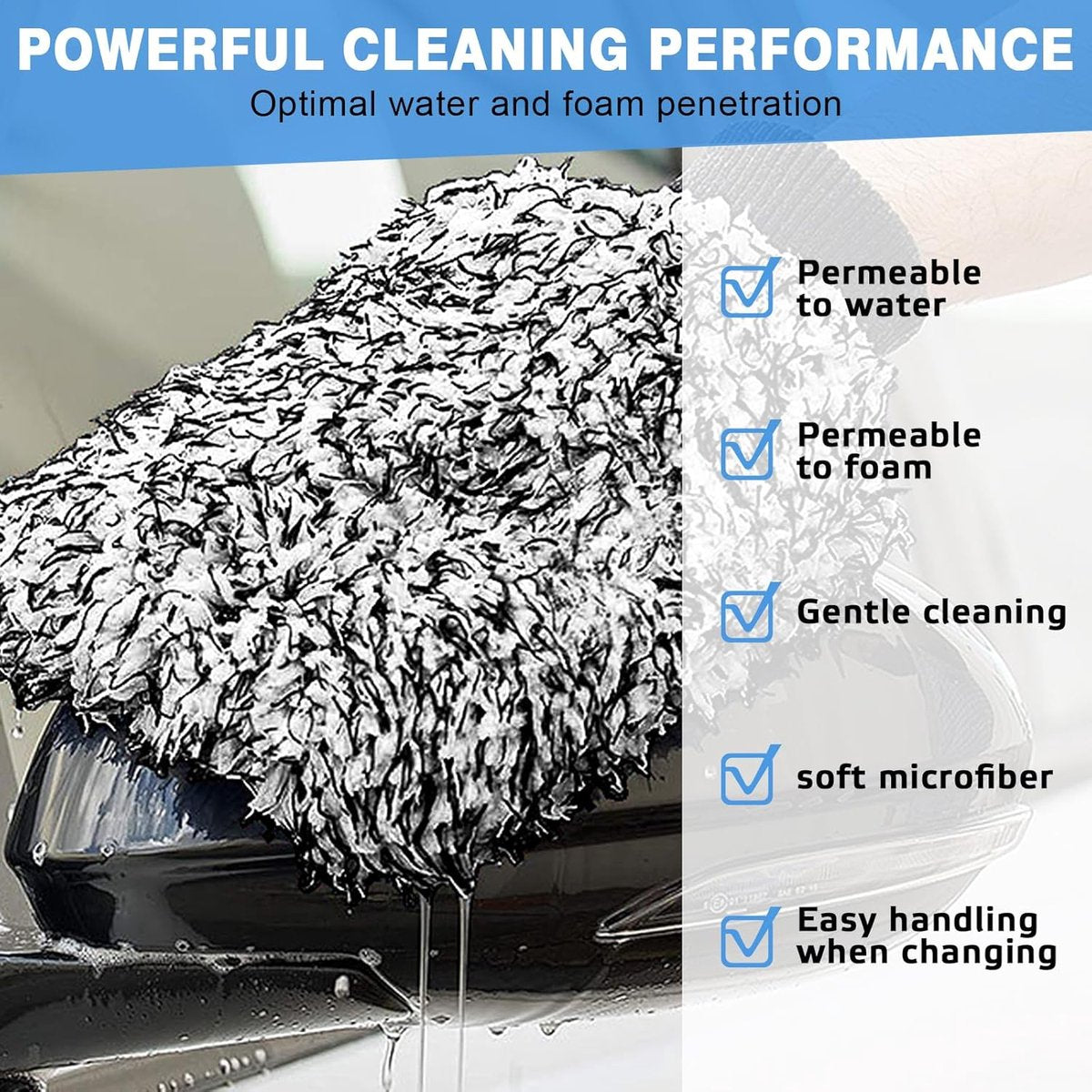 Car wheel rim brush with wash glove black — view 3