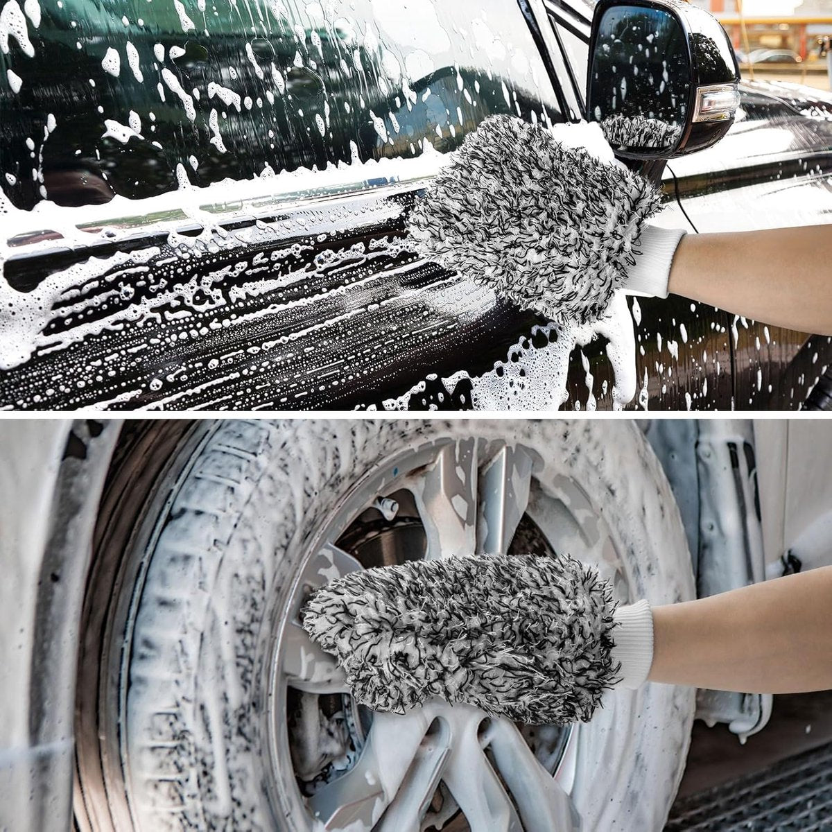 Car wheel rim brush with wash glove black — view 6