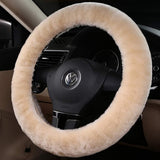 Plush car steering wheel cover beige — view 2