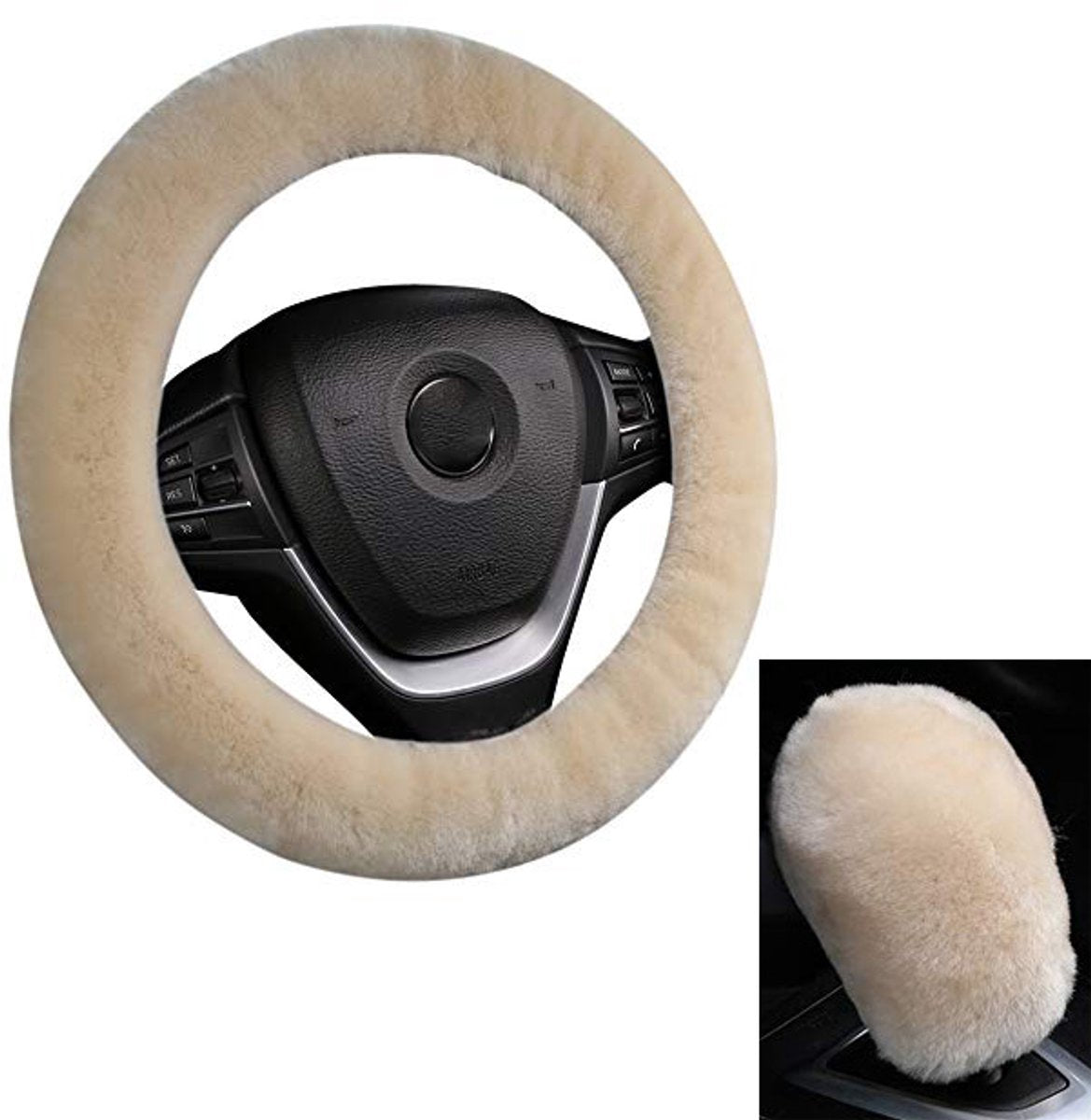 Plush car steering wheel cover beige — view 4