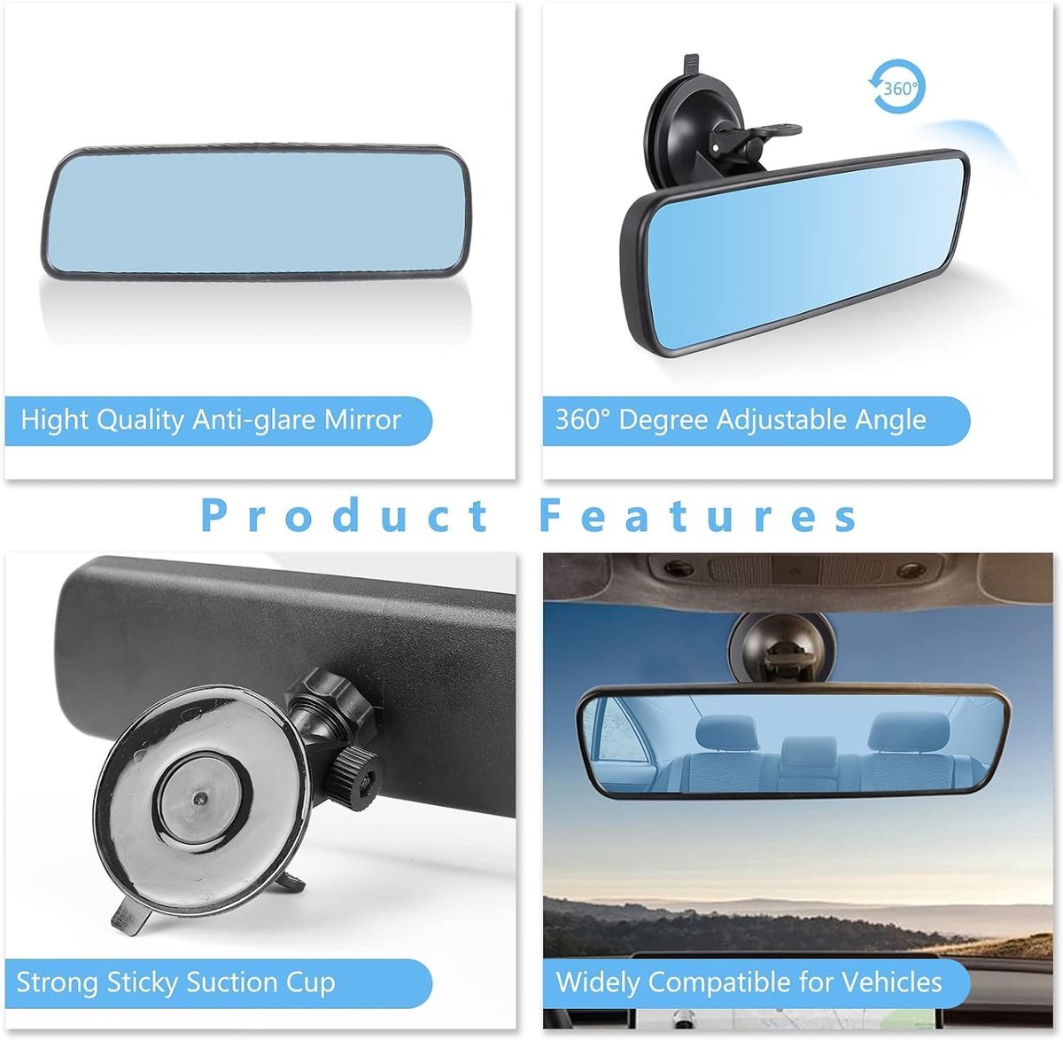 Car interior rearview mirror with suction cup — view 4