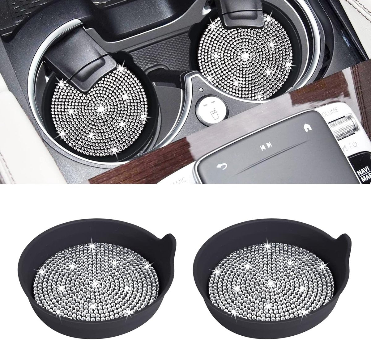 Bling rhinestone car cup coasters black — view 2