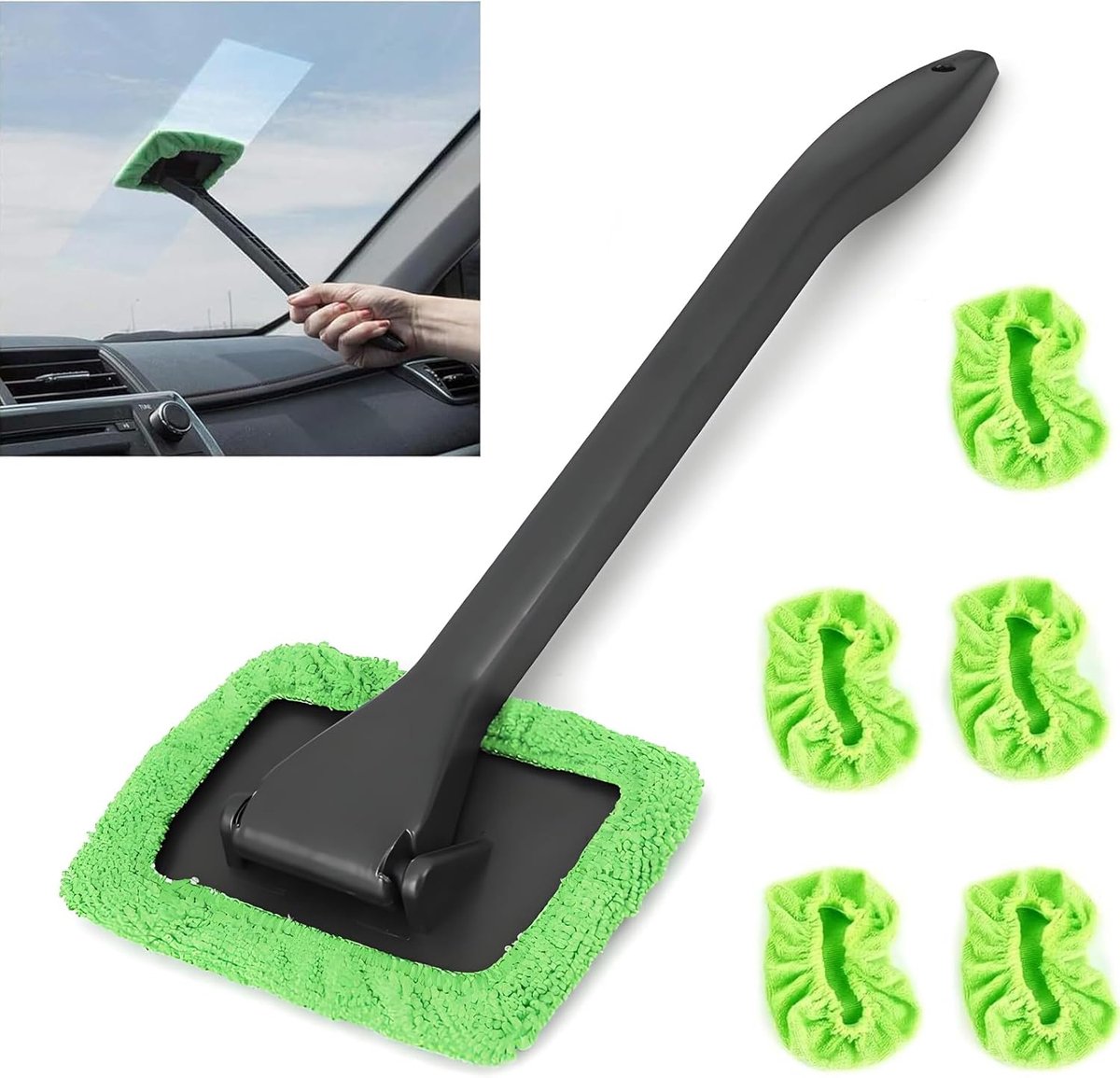 Car window squeegee with reusable towels — view 2