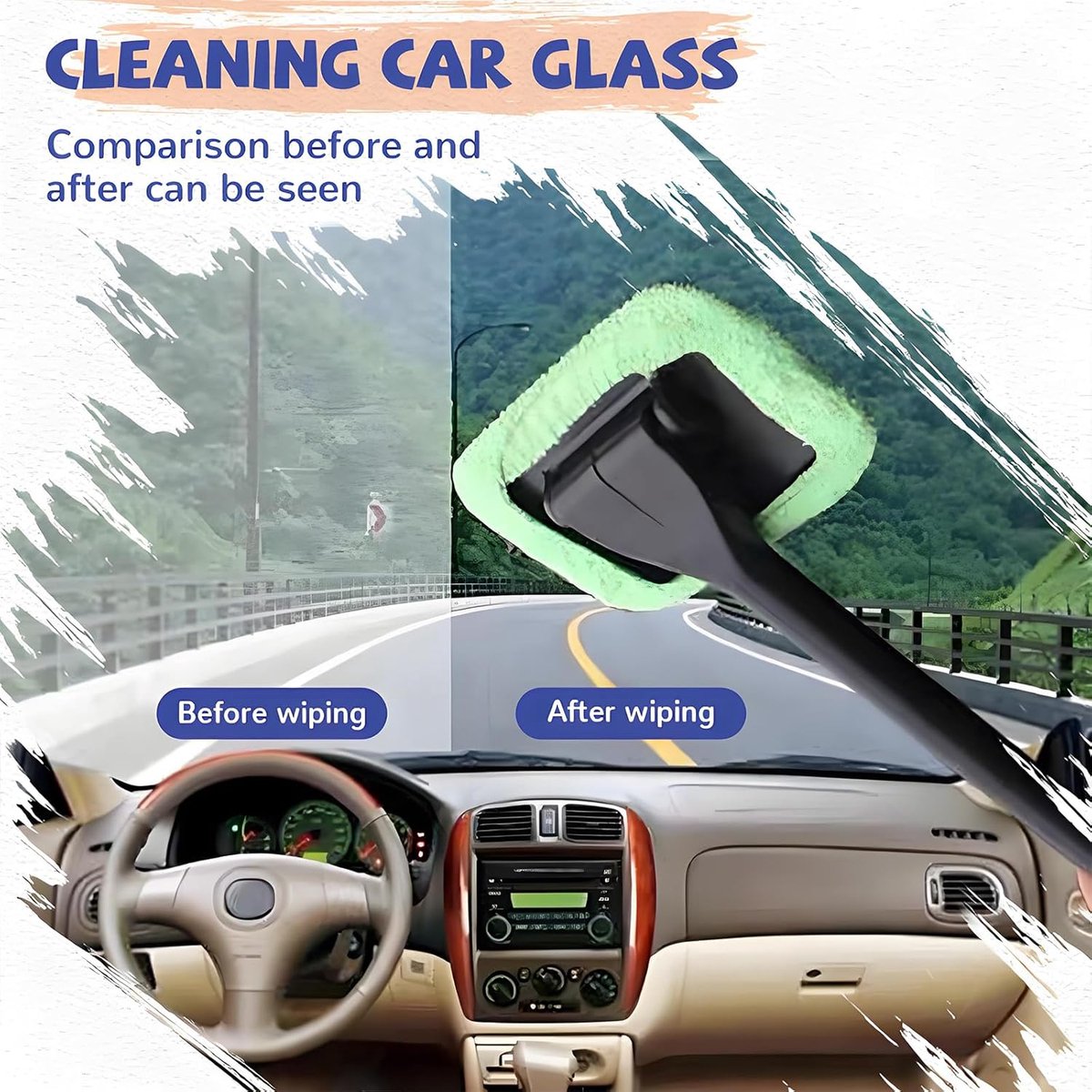 Car window squeegee with reusable towels — view 3