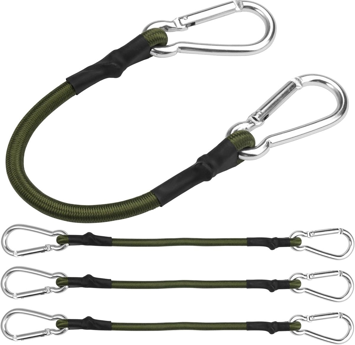 Elastic bungee cord with carabiner green — view 2
