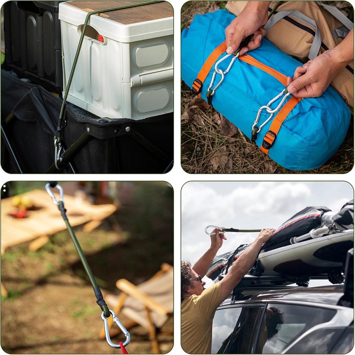 Elastic bungee cord with carabiner green — view 5