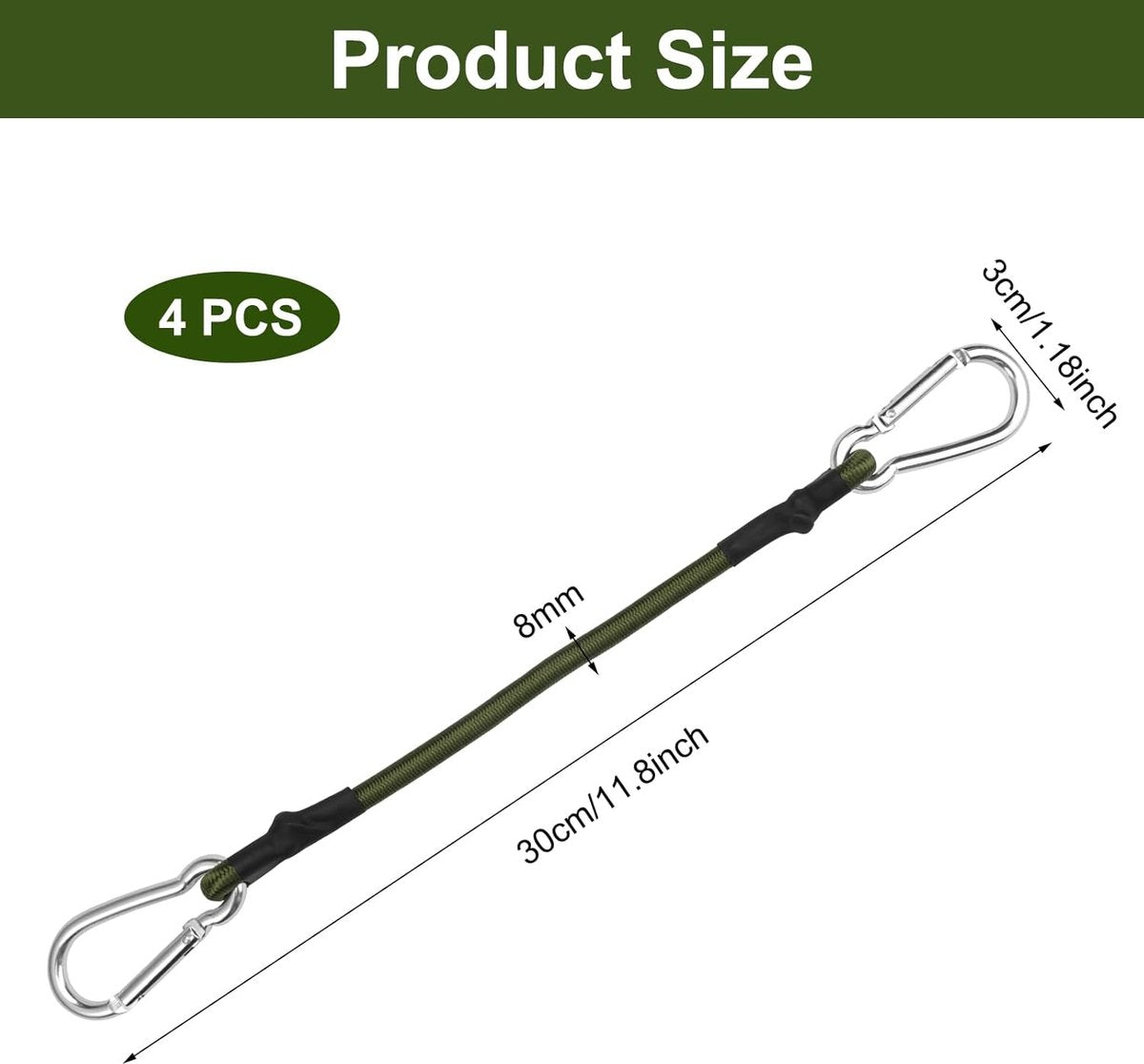 Elastic bungee cord with carabiner green — view 6
