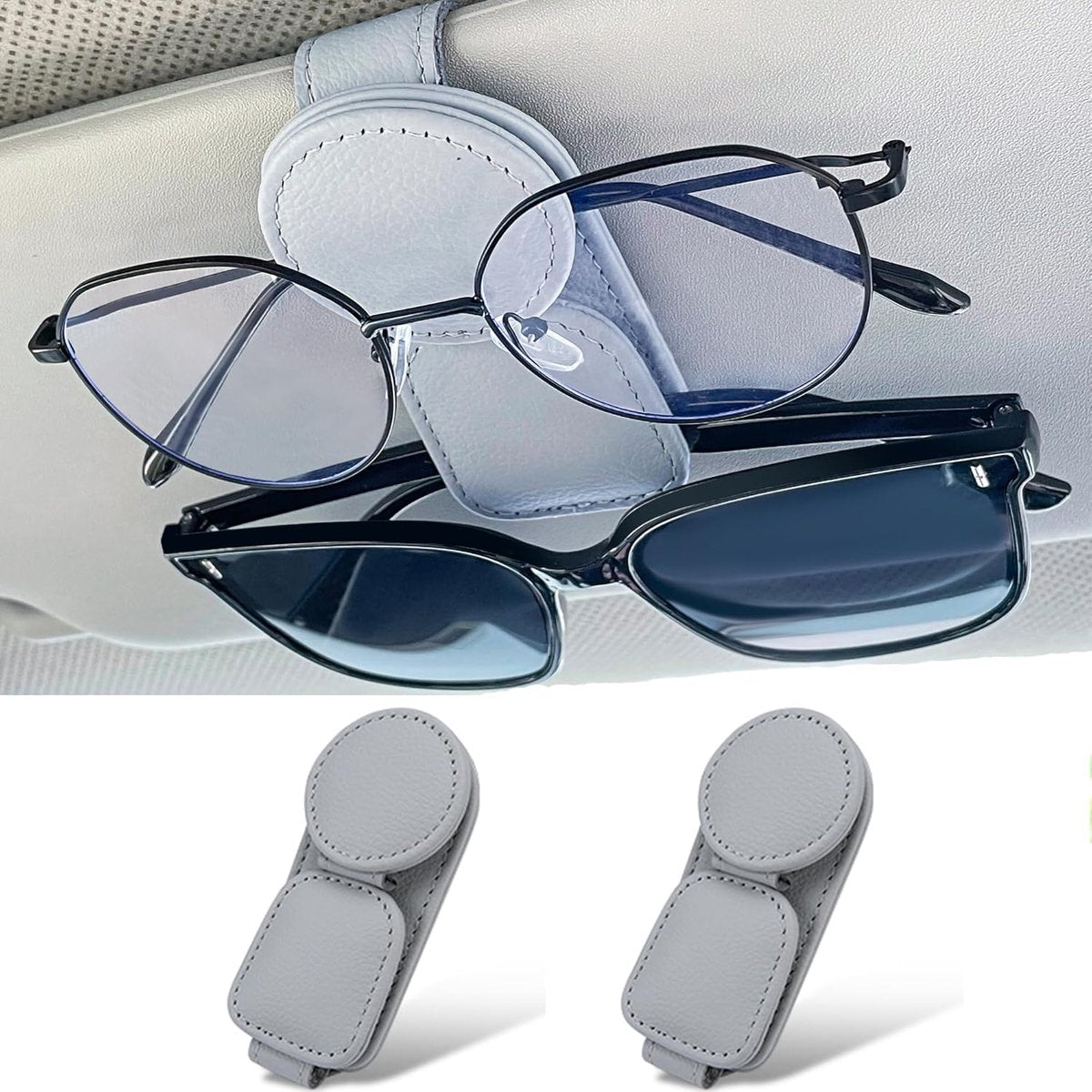 Magnetic leather car sunglasses holder grey — view 2