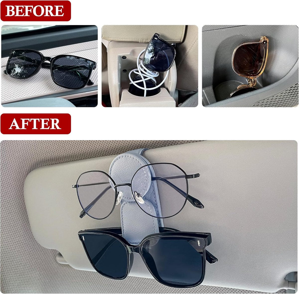 Magnetic leather car sunglasses holder grey — view 6