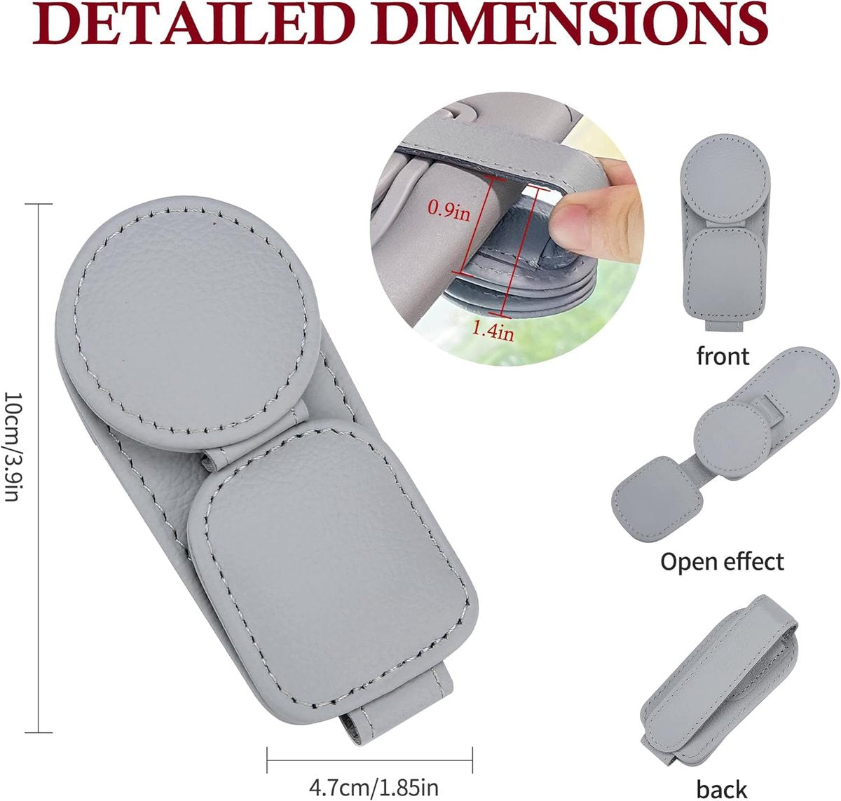Magnetic leather car sunglasses holder grey — view 7
