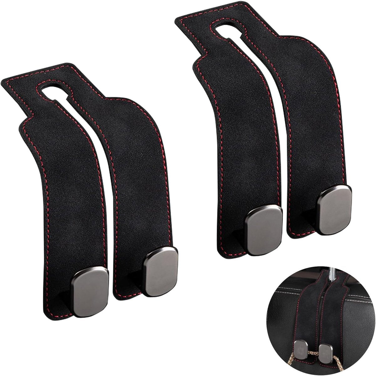 Leather car headrest hooks black — view 2