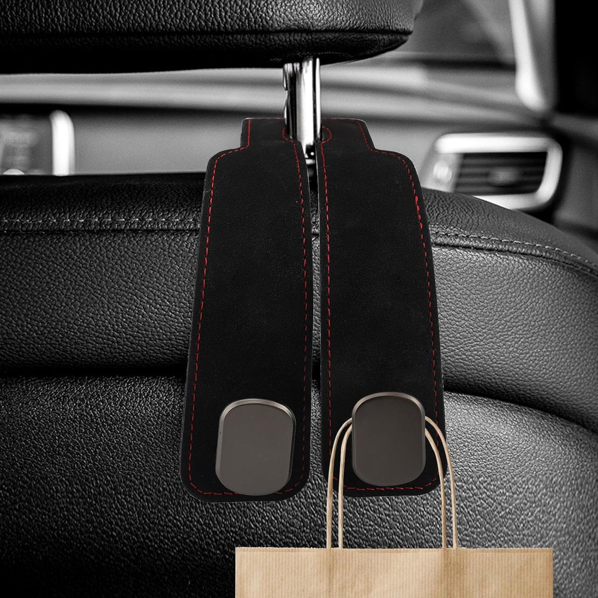 Leather car headrest hooks black — view 3