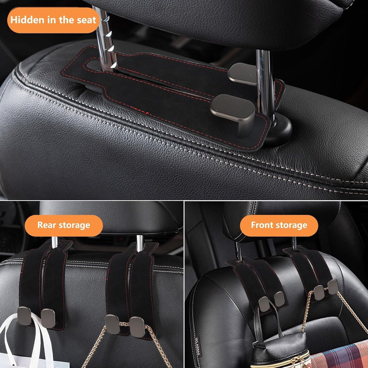 Leather car headrest hooks black — view 4
