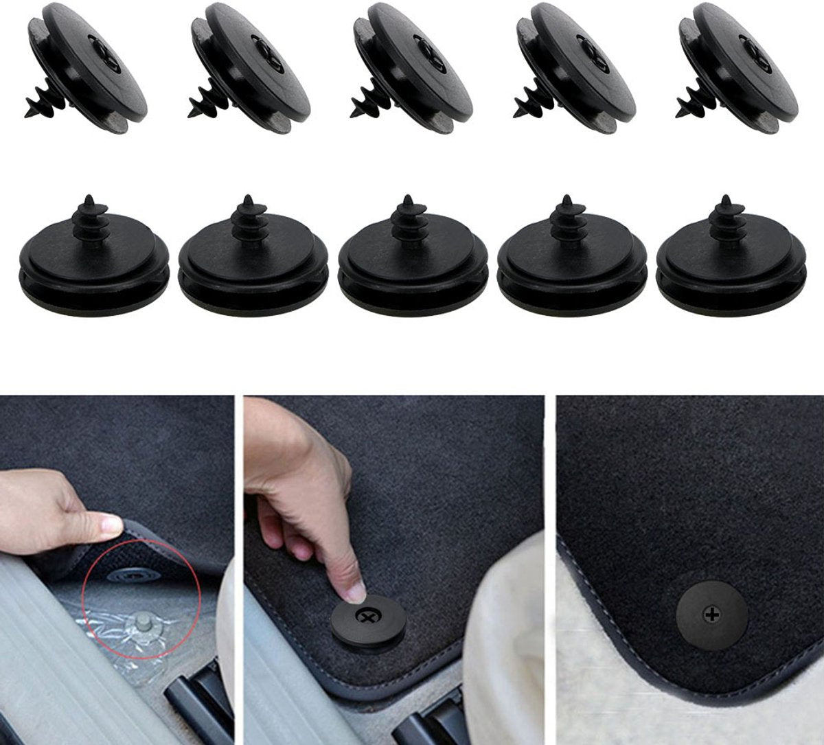 Car floor mat fastening clips 10 pack black — view 5