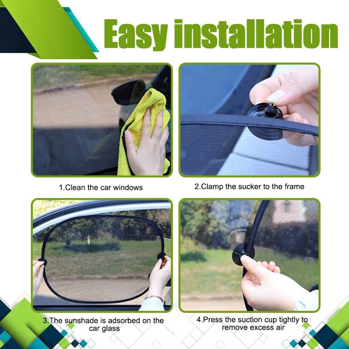 Car side window sunshades black 2 pieces — view 3