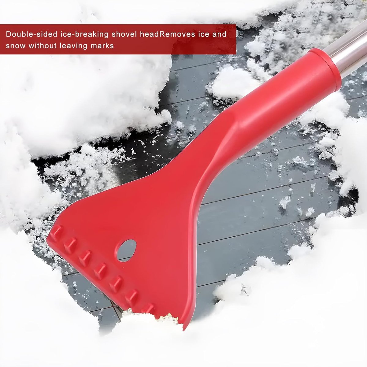 Long handle car ice scraper snow brush red — view 5