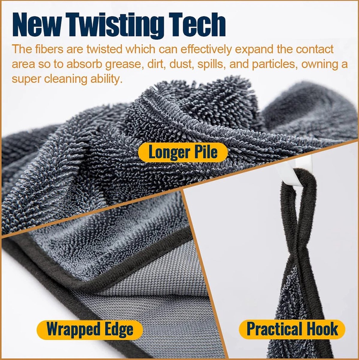Microfiber car drying towels grey 2 pieces — view 5