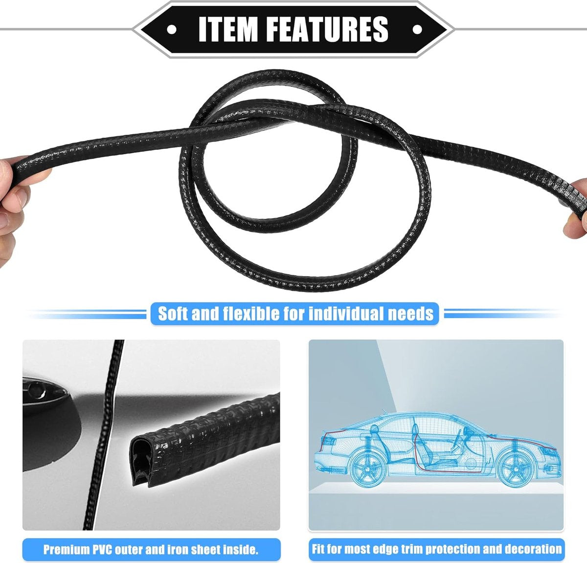 Car bumper door edge strip protector black 5m — view 4
