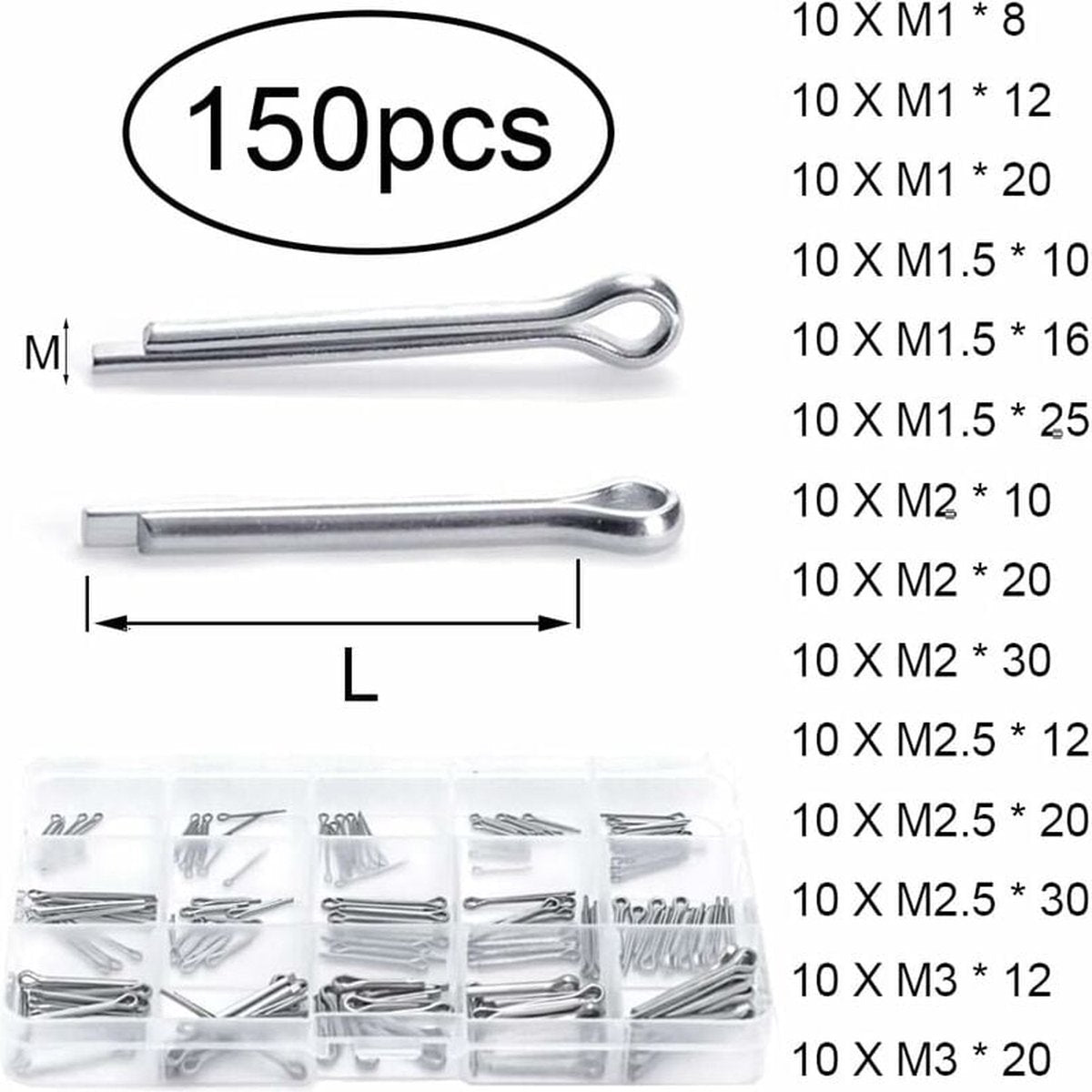Stainless steel split pins 150 pieces — view 5