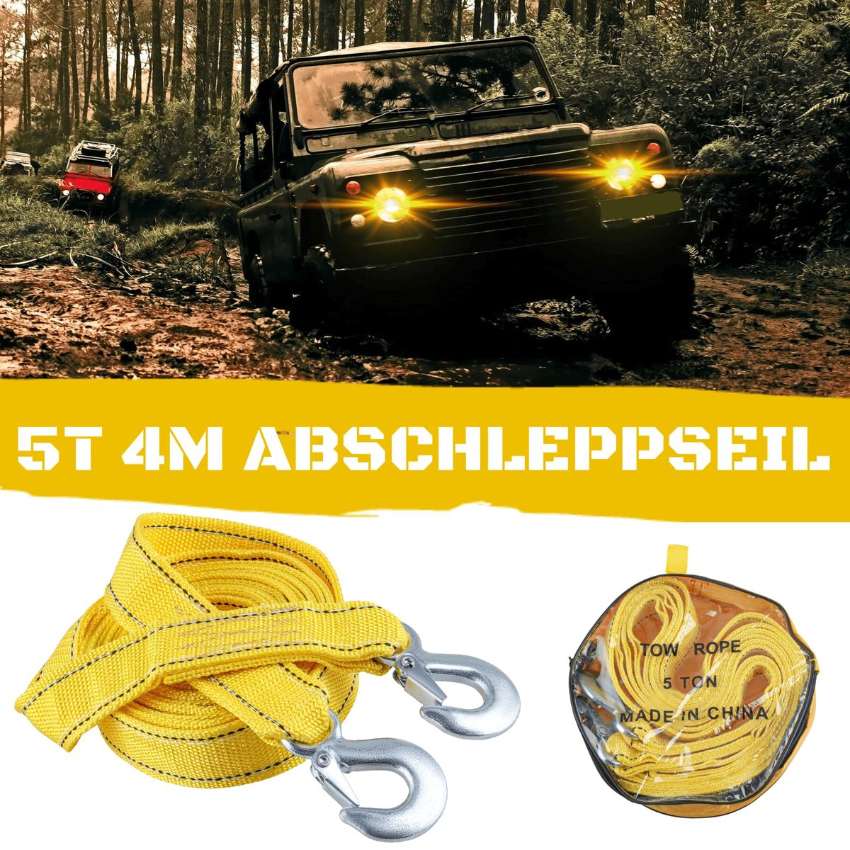 Car tow rope strap 4m 5000kg yellow — view 8