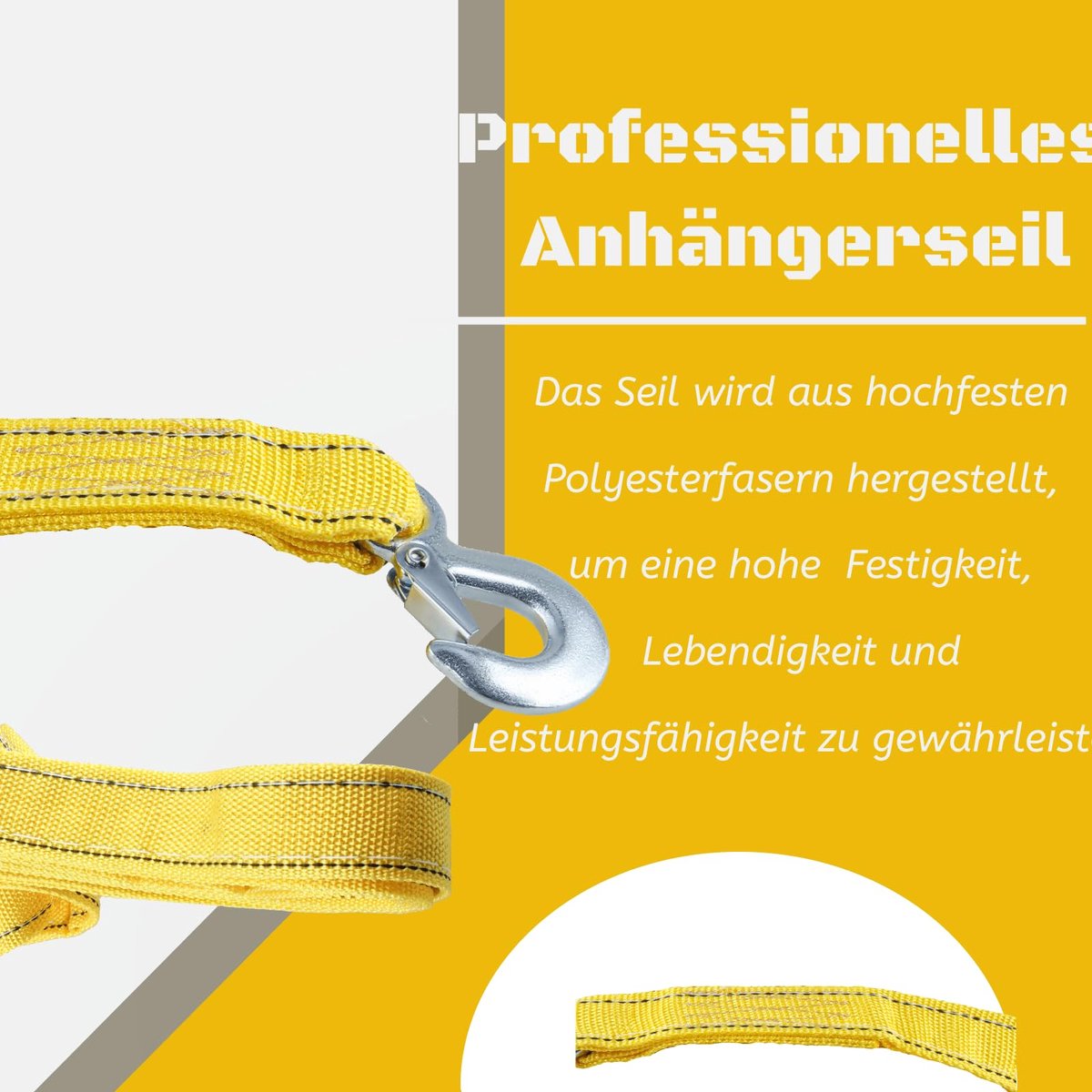 Car tow rope strap 4m 5000kg yellow — view 9