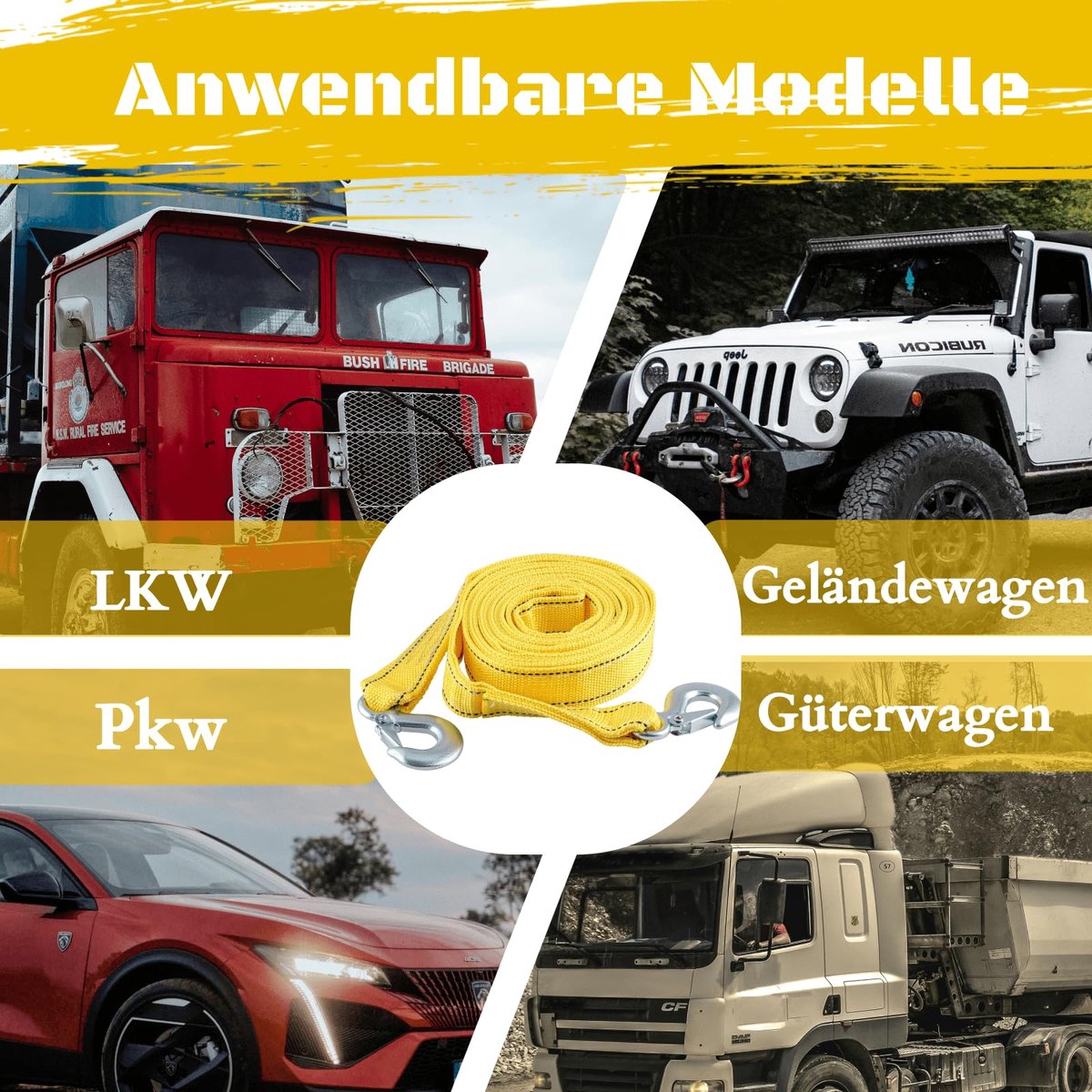 Car tow rope strap 4m 5000kg yellow — view 11