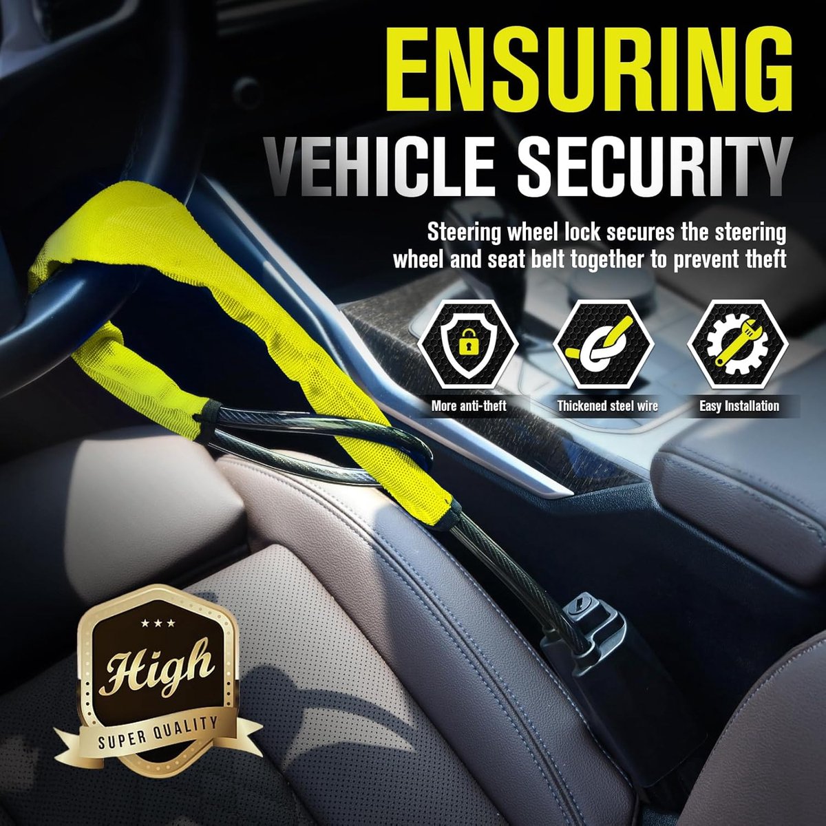 Universal steering wheel belt lock yellow — view 4