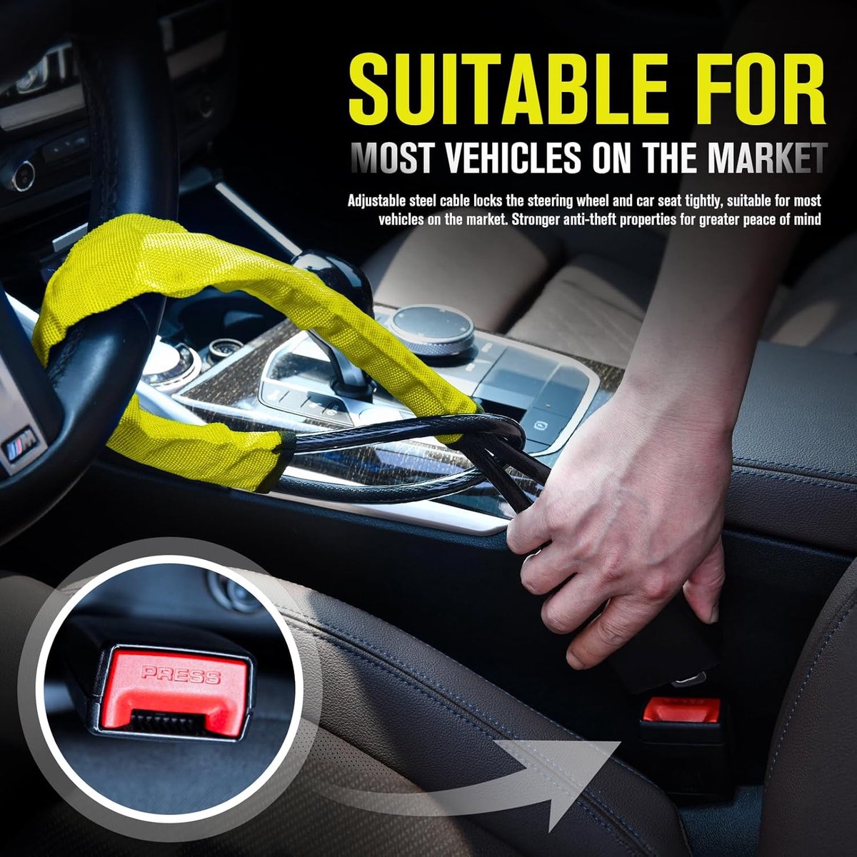 Universal steering wheel belt lock yellow — view 5