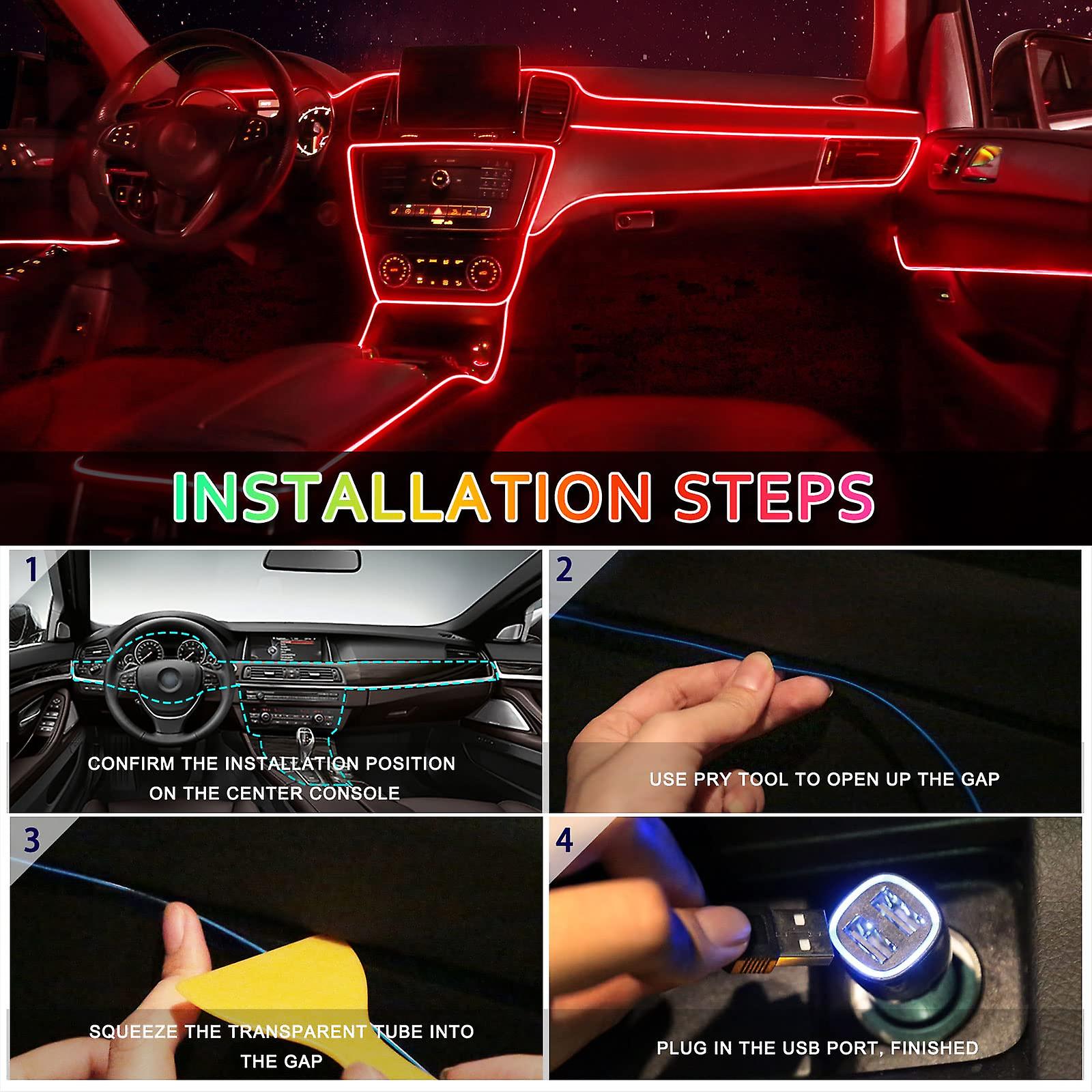 Car LED interior strip light 3m USB red — view 5