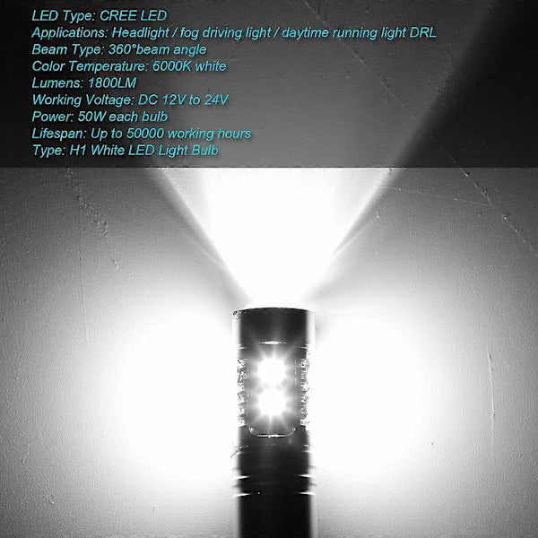 H1 LED headlight bulbs 100W 6000K kit 2x — view 6