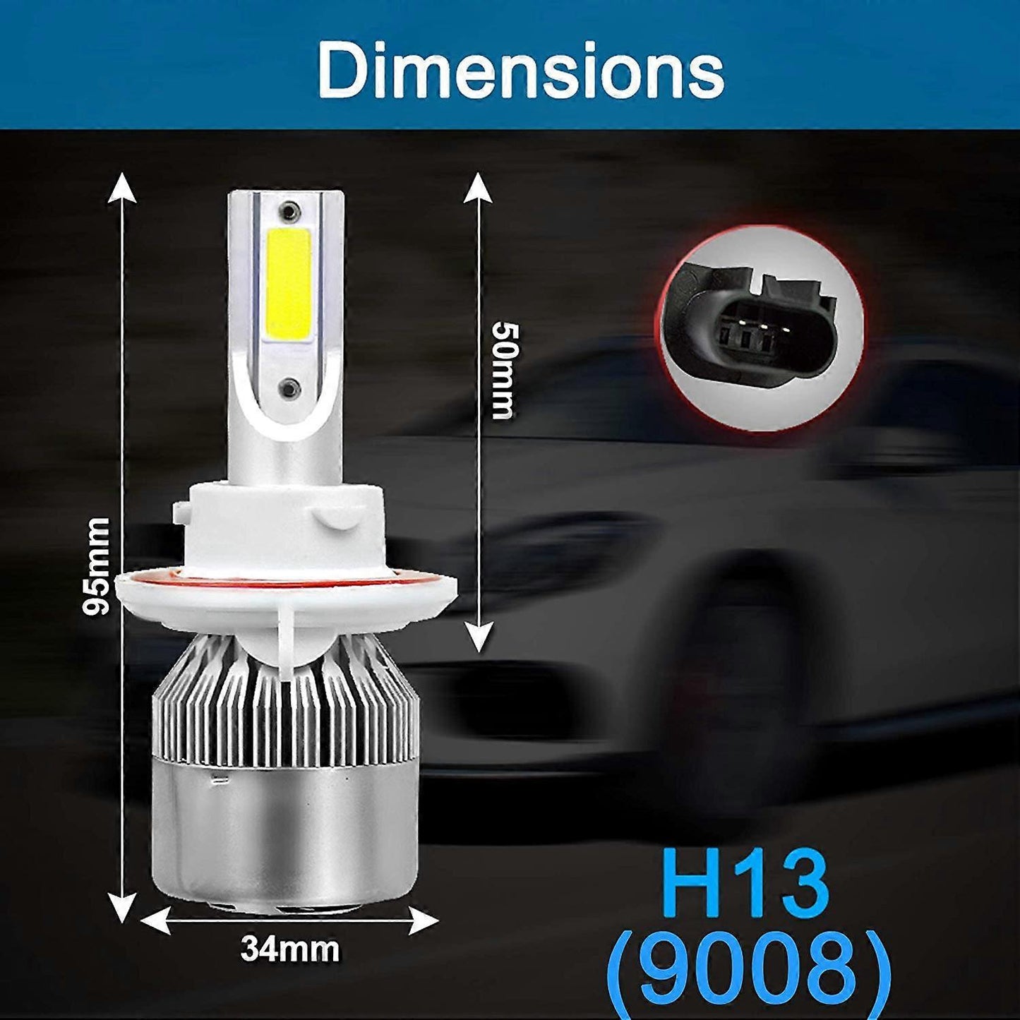 2-pack H13/9008 LED headlight kit 72W 6500K — view 5