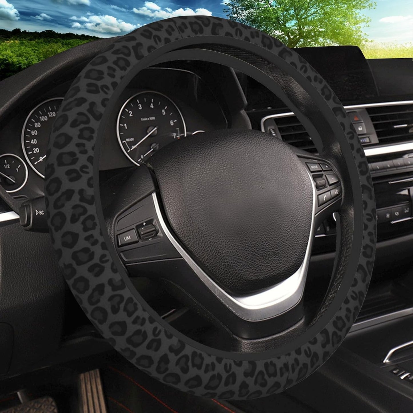 Black leopard print steering wheel cover 15 inch — view 2