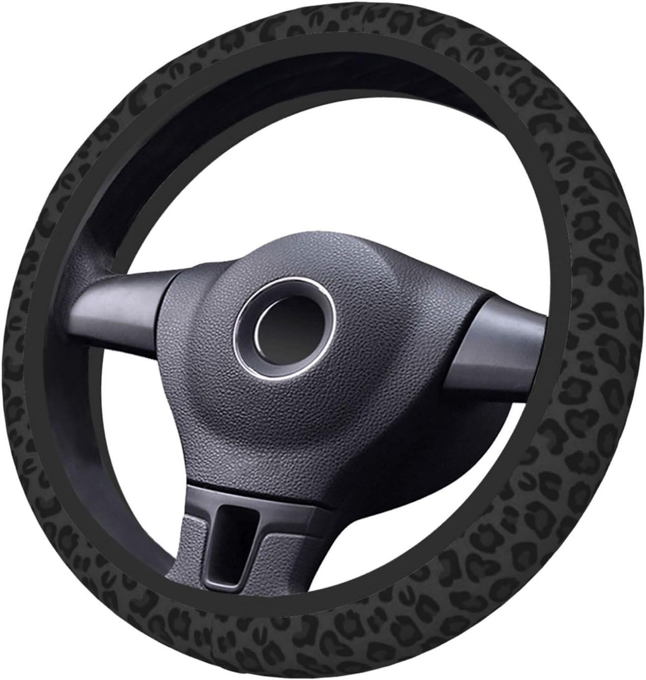 Black leopard print steering wheel cover 15 inch — view 3