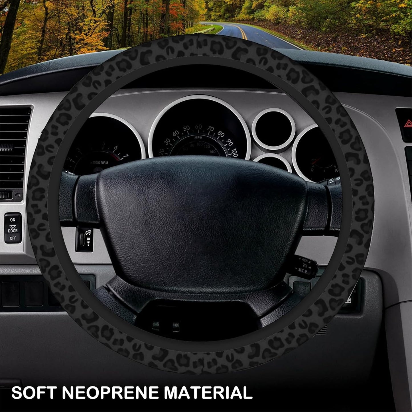 Black leopard print steering wheel cover 15 inch — view 4