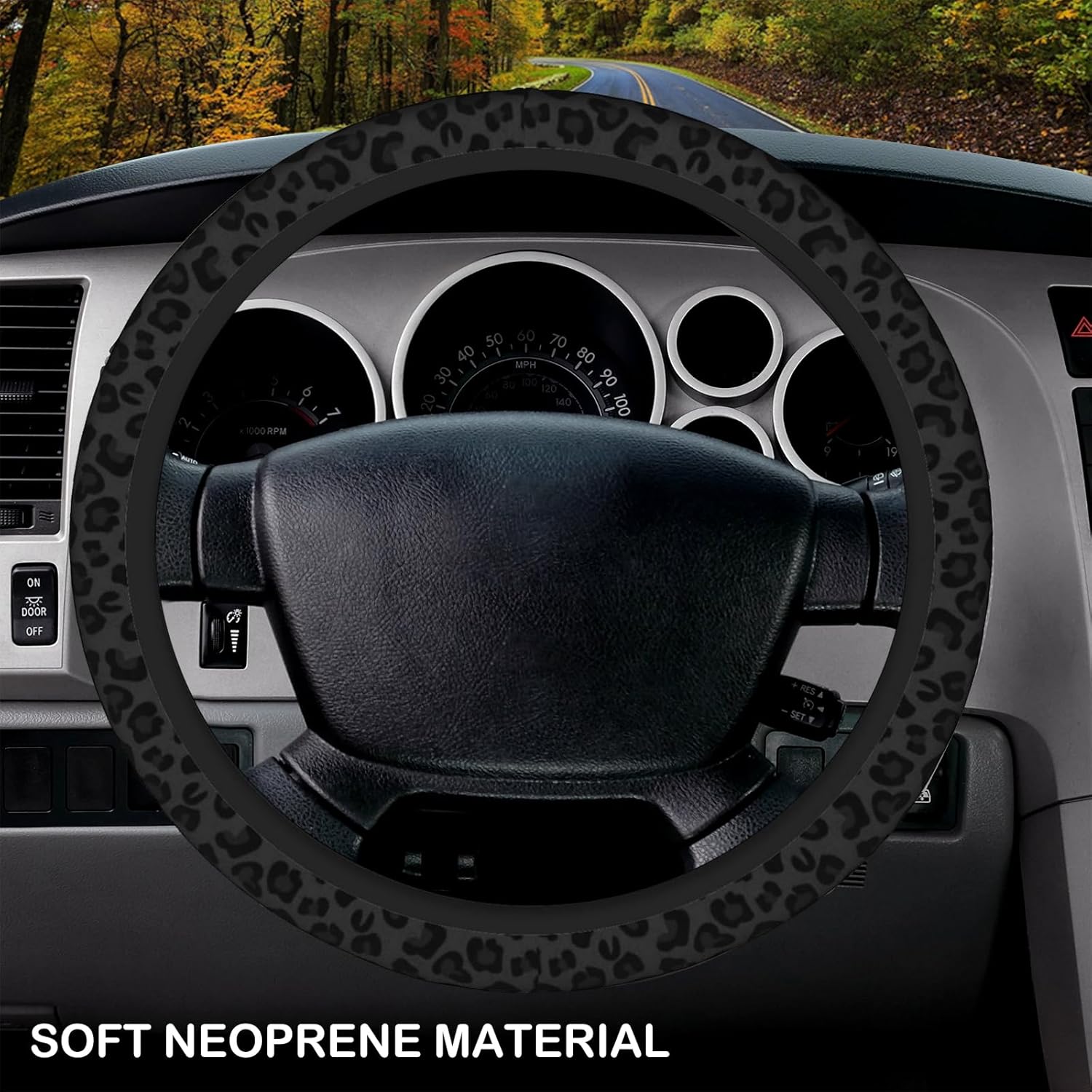 Black leopard print steering wheel cover 15 inch — view 4
