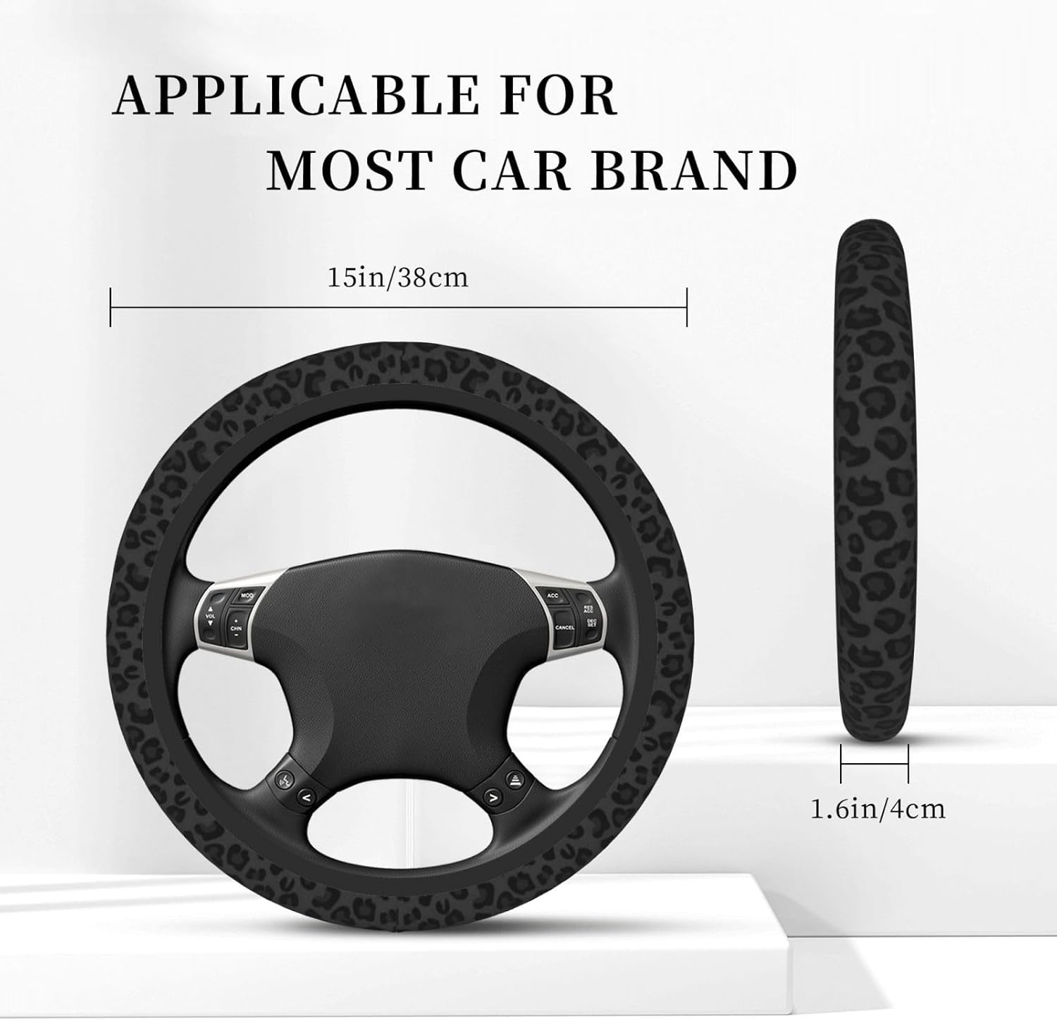 Black leopard print steering wheel cover 15 inch — view 5