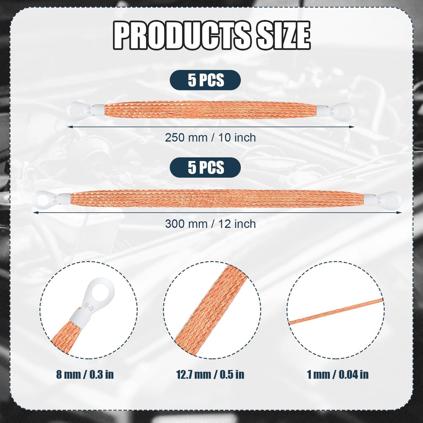 10pcs automotive braided copper ground straps — view 4