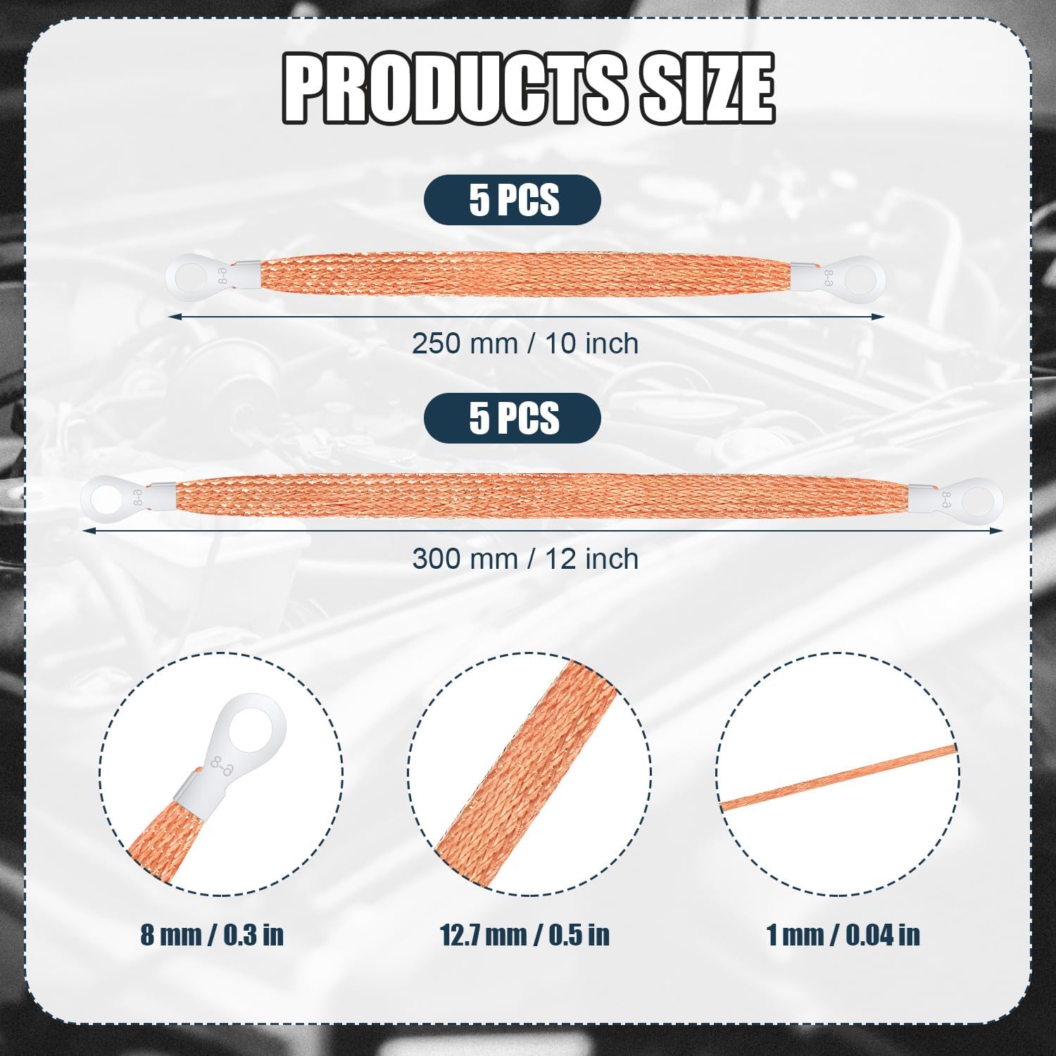 10pcs automotive braided copper ground straps — view 4
