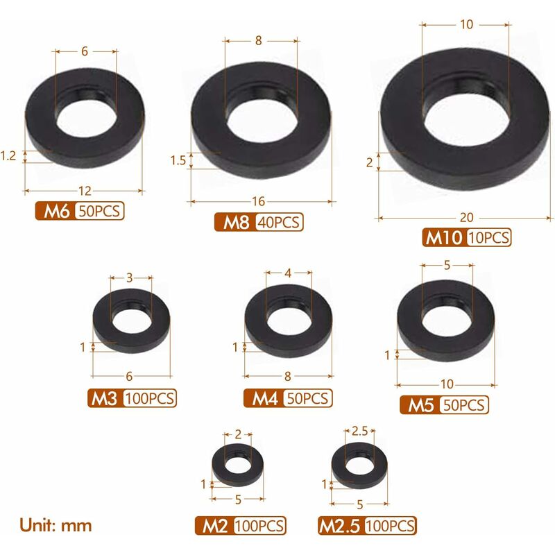 Black plastic lock washers 500pcs M2.5-M10 — view 3