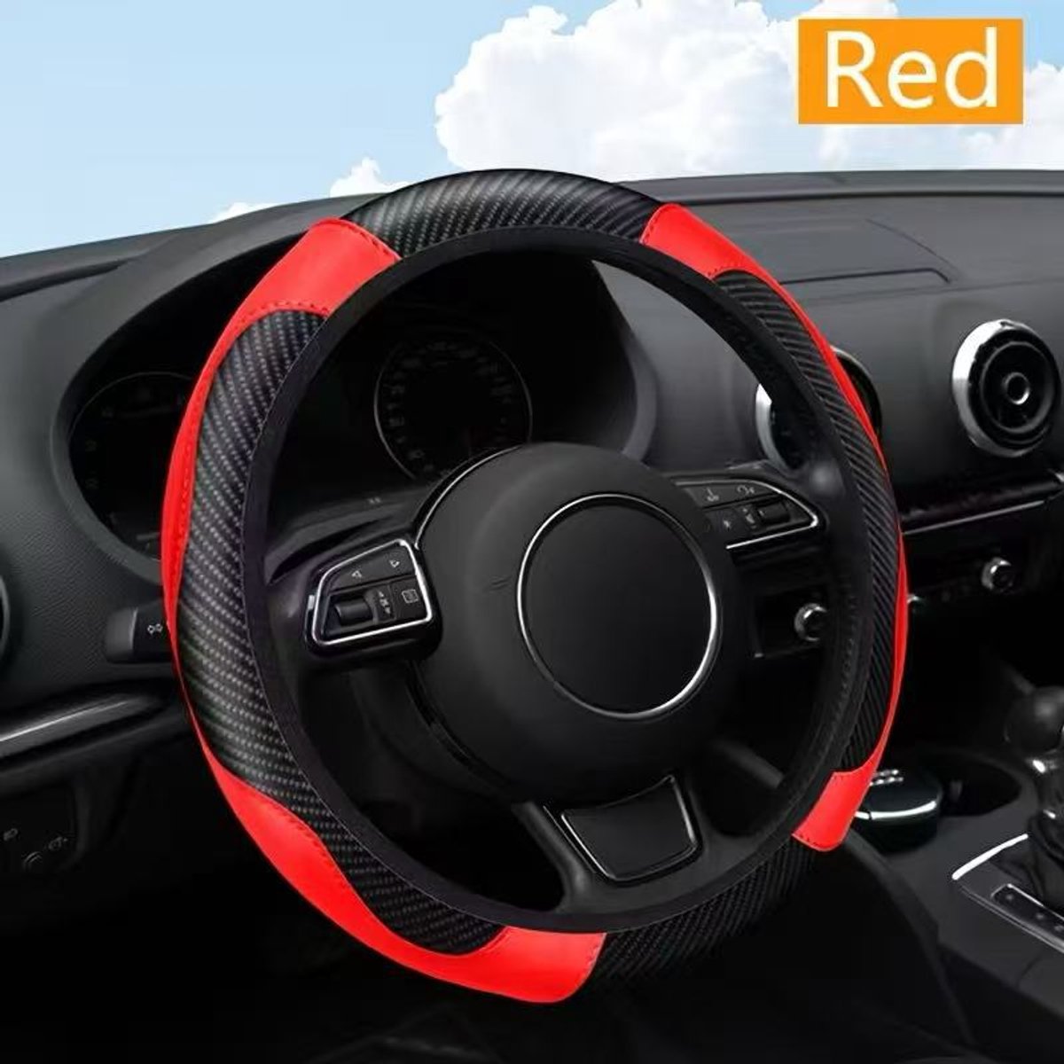 Non-slip steering wheel cover black and red — view 4